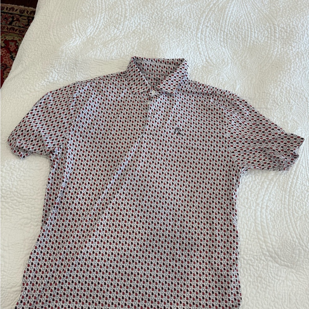 Rhoback Black and White Polo Shirt with Geometric Pattern